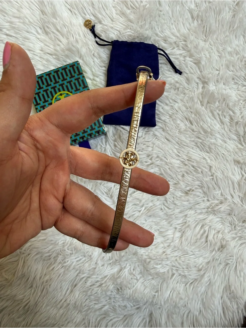 NWT Tory Burch Gold-Tone Logo Leather Bracelet